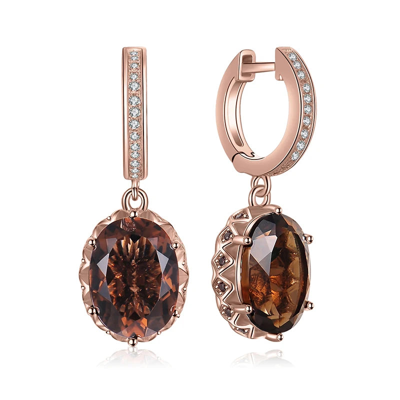 JewelryPalace Large 7ct Genuine Smoky Quartz 925 Sterling Silver Dangle Drop Earrings for Women Statement Gemstone Earings
