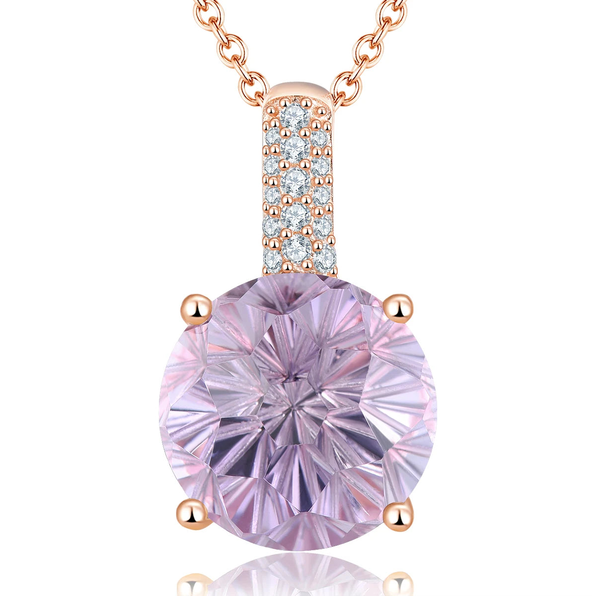 Natural Genuine Pink Amethyst Sterling Silver Rose Gold Plated Pendant 6.5 Carats Firework Cutting Romantic S925 Fine Jewelrys