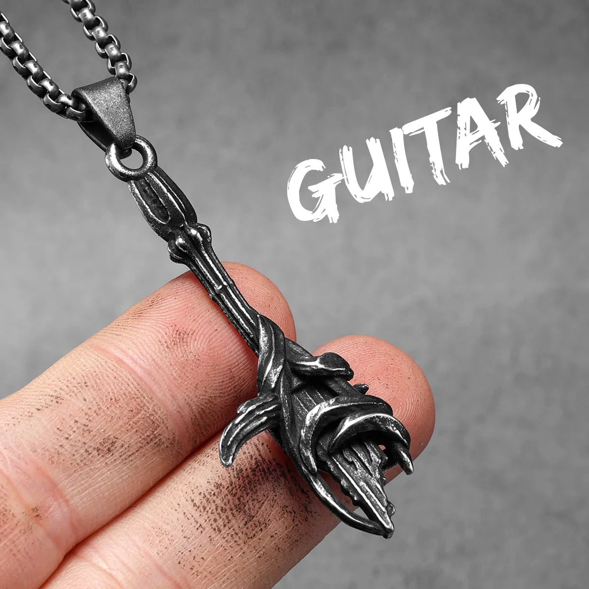 Musical Instrument Guitar Tape Stainless Steel Men Necklaces Pendant Chain Punk Rock Hiphop Women Fashion Jewelry Gift Wholesale