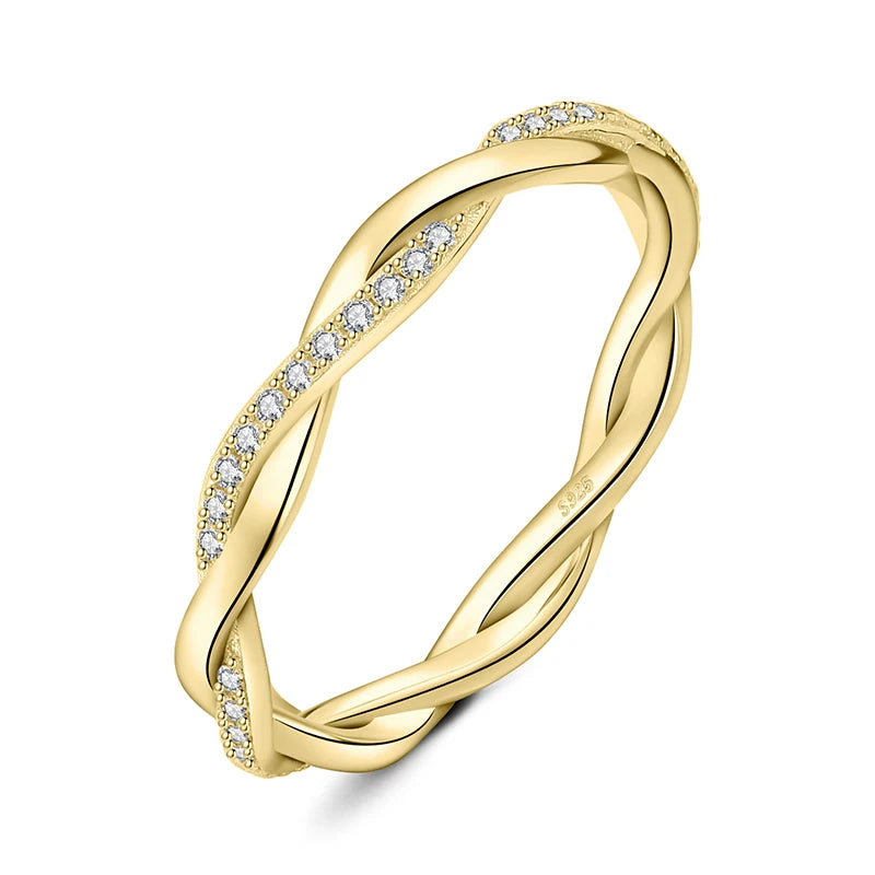 JewelryPalace Moissanite D Color Love Rope Infinity 925 Sterling Silver Stackable Band Ring for Woman Yellow Rose Gold Plated