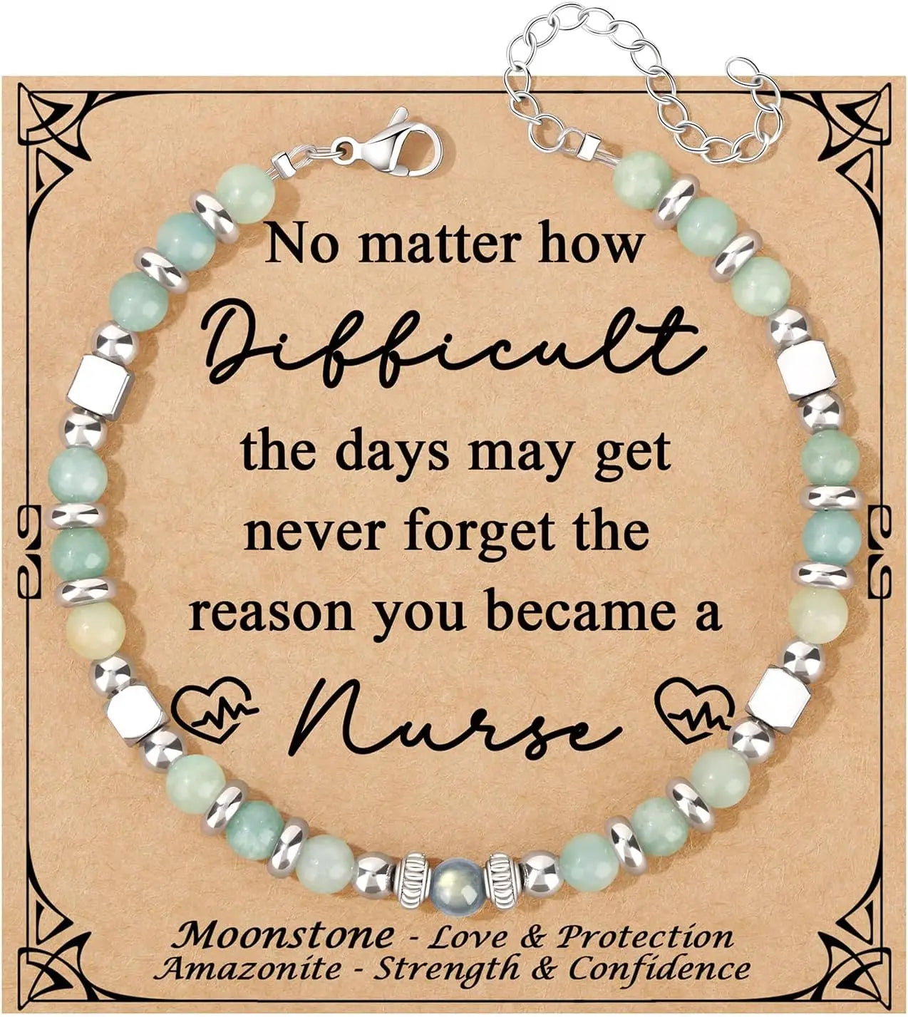 Mothers Day Bracelets gift,Birthday Valentines Gift Amazonite Colorful Imperial Jasper Stainless Steel Beads Bracelets,with card