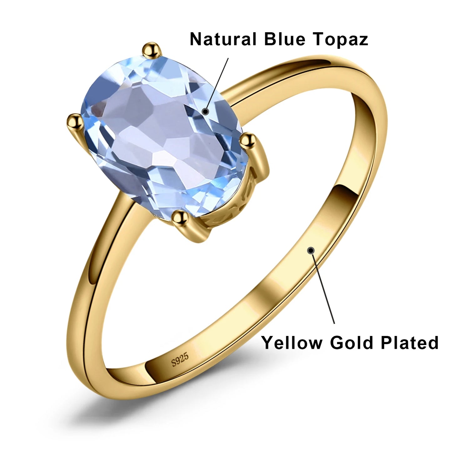 JewelryPalace Rose Gold Yellow Gold Plated Oval Natural Amethyst Citrine Garnet Topaz Peridot 925 Sterling Silver Ring for Women