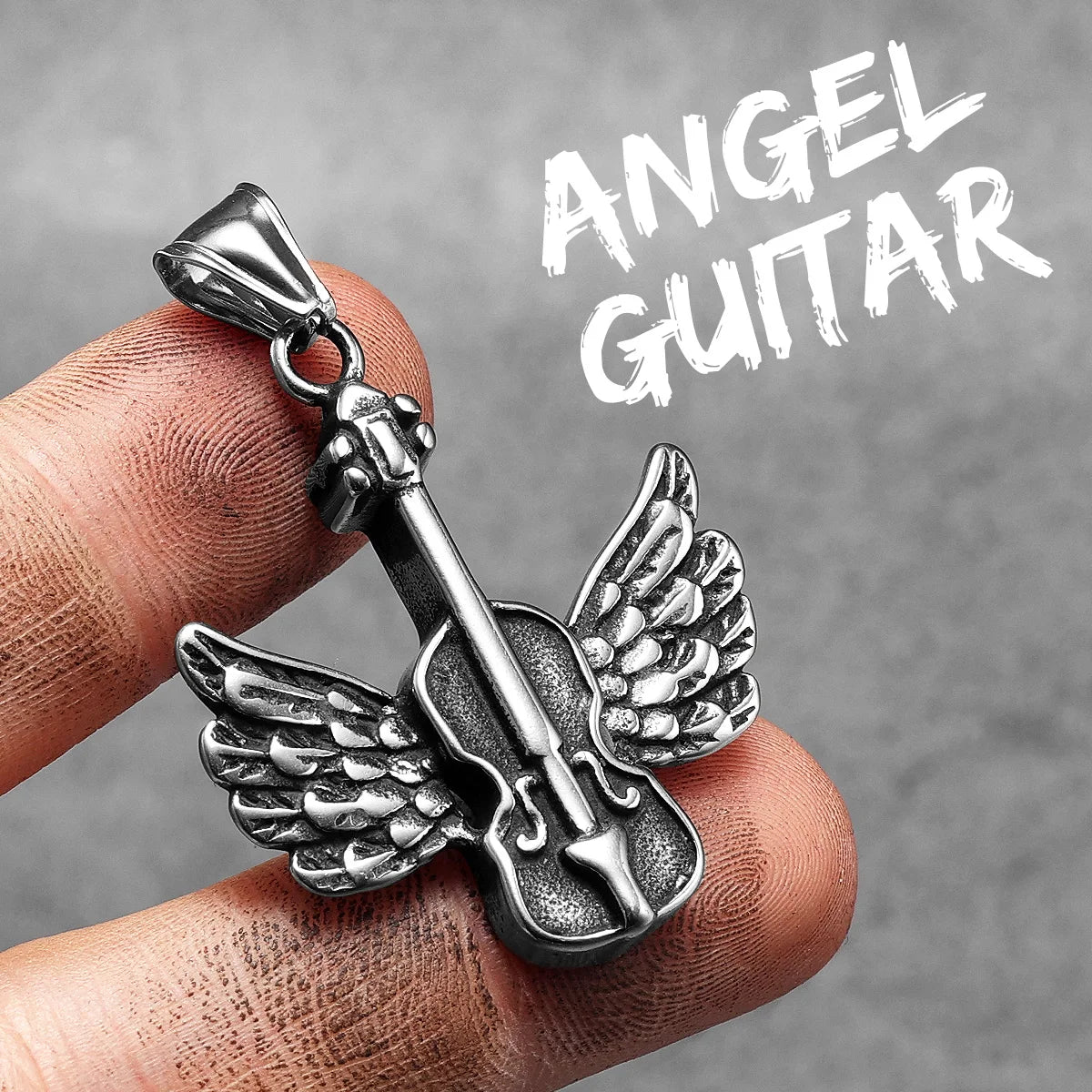 Angel Wing Violin Stainless Steel Men Necklaces Pendant Chain Punk For Women Fashion New In Jewelry Gifts Wholesale Dropshiping