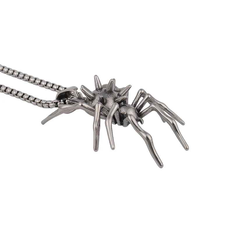 Popular Charm Stainless Steel Spider Pendant Chain for Men Women Gothic Singular Animal Necklaces Halloween Party Gifts Jewelry