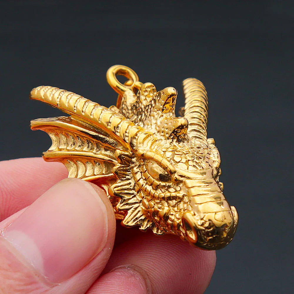 Vintage Viking Dragon Pendant Necklace Men Nordic Stainless Steel Animal Dragon Head Biker Viking Necklace Fashion Jewelry Gift
