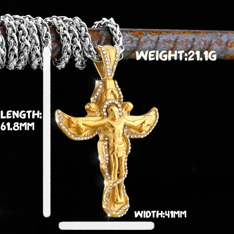 Stainless Steel Jesus Cross Charm Viking Necklace Men's Shield Dragon Slayer Amulet Pendant Saint Nicholas Juvenile Jewelry