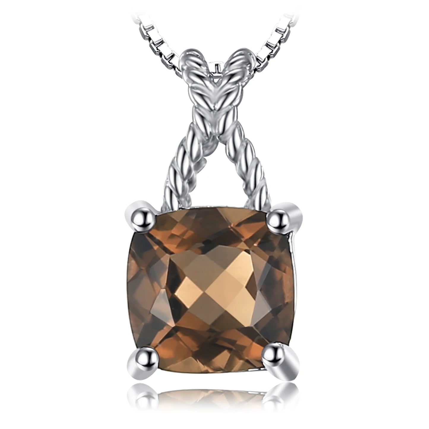 JewelryPalace Square Natural Smoky Quartz 925 Sterling Silver Pendant Necklace for Woman No Chain Yellow Gold Rose Gold Plated