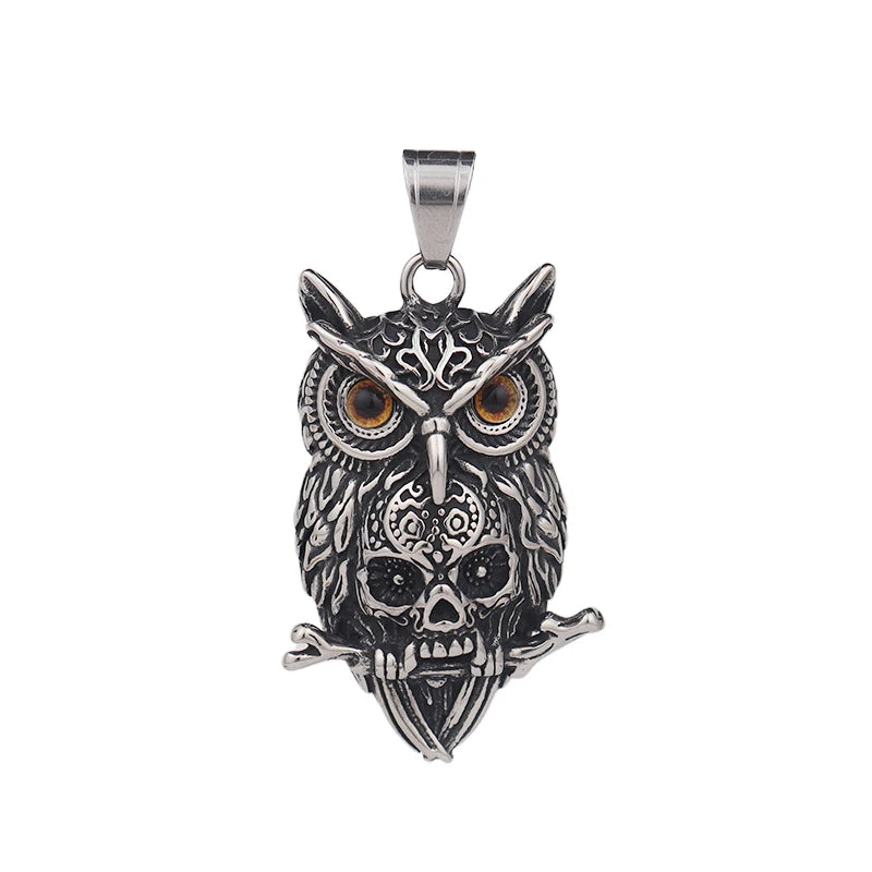 Gothic Owl Men's Pendant Popular Charm Stainless Steel Neckalce Personality Creative Halloween Gifts Punk Hip Hop Party Jewelry