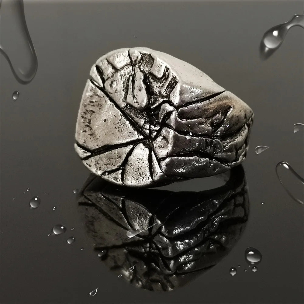 Retro Cracking Rock Large Ring For Men Silver Color Punk Gothic Ring Handmade Jewelry Biker Accessories Domineering Gift For Man