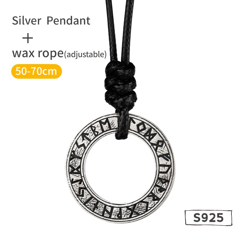 Viking Circle Pendant 925 Silver Round necklace Trendy Men and Women Retro Jewelry