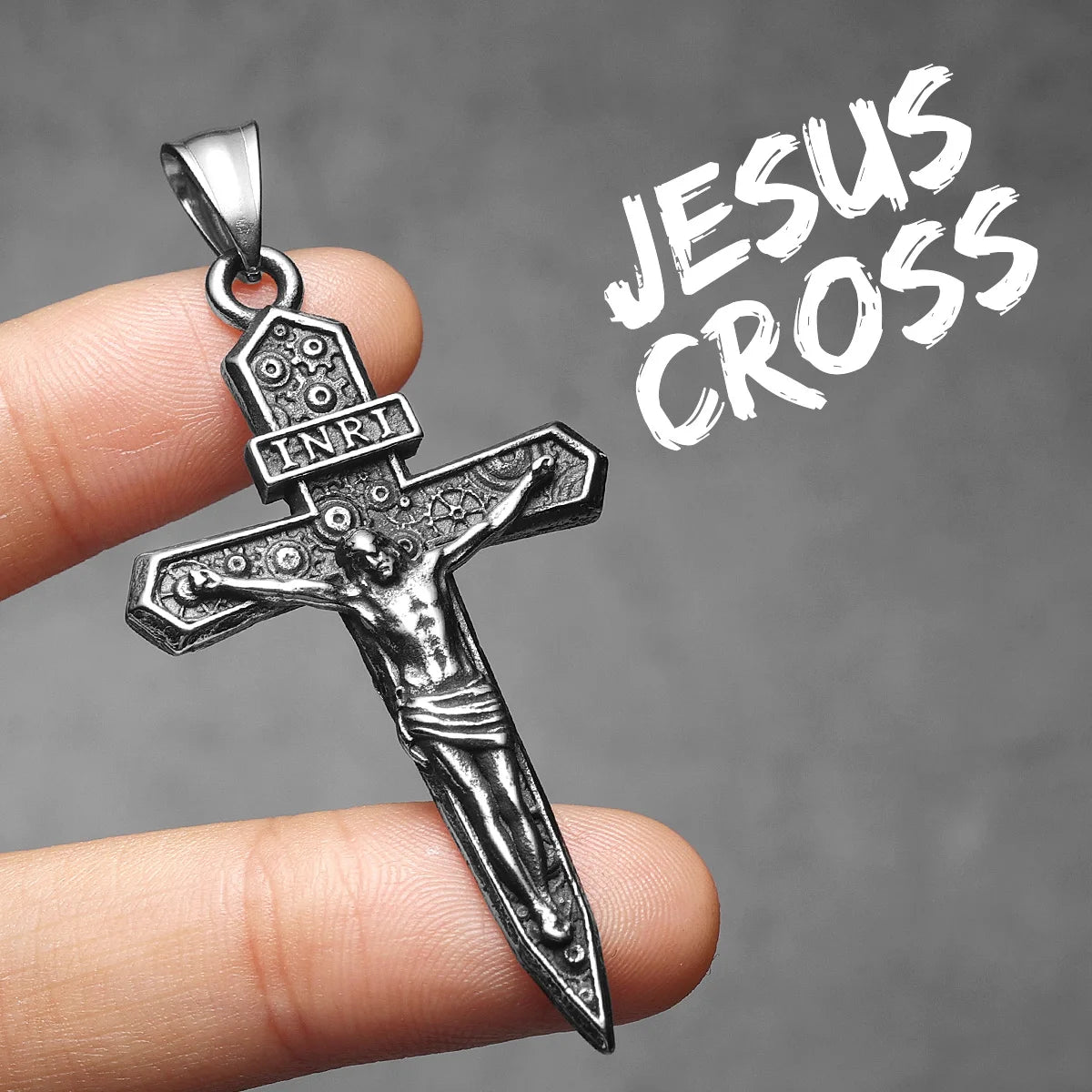 INRI Jesus Cross Exorcism Amulets Stainless Steel Men Necklaces Pendant Chain Punk For Women Fashion Jewelry Gifts Wholesale