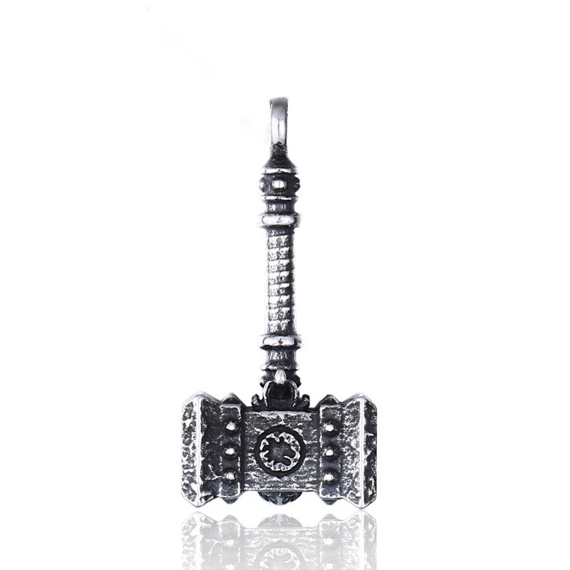 Vintage Nordic Warrior's Hammer Pendant Stainless Steel Viking Odin Warhammer Amulet Necklace Fashion Jewelry Gifts Dropshipping