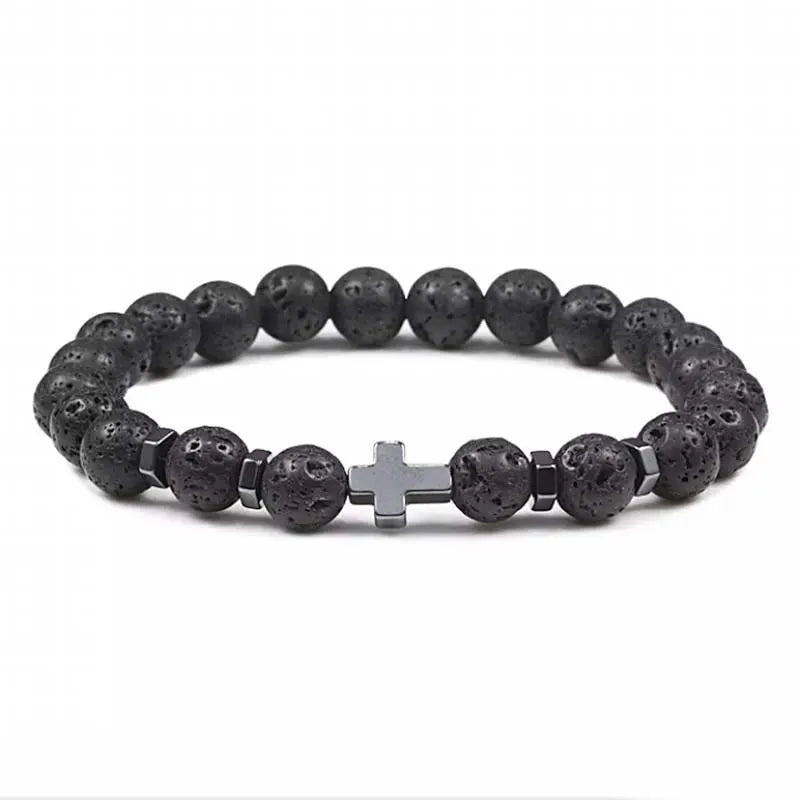 Pulsera de cuentas cruzadas Kirykle de 8 mm con piedra volcánica natural, tigre, pino blanco y cálculos biliares negros para hombre y mujer, joyería de yoga.