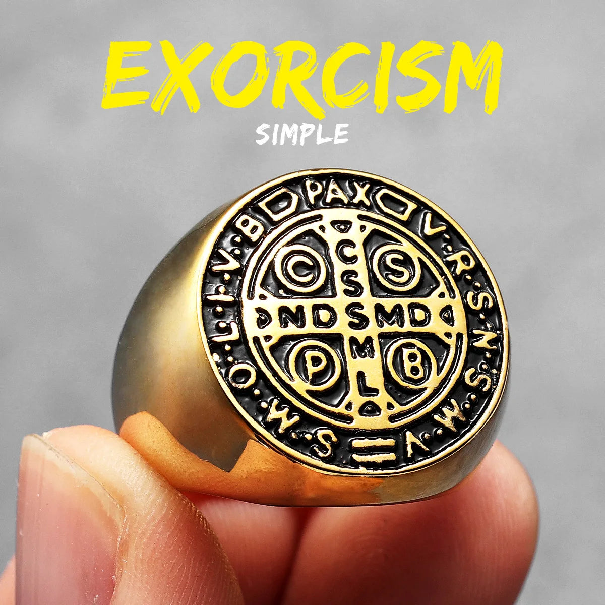 Catholic Saint Benedict Exorcism Amulet Men Rings Stainless Steel Women Jewelry Vintage Punk Fashion Accessories Gift Wholesale