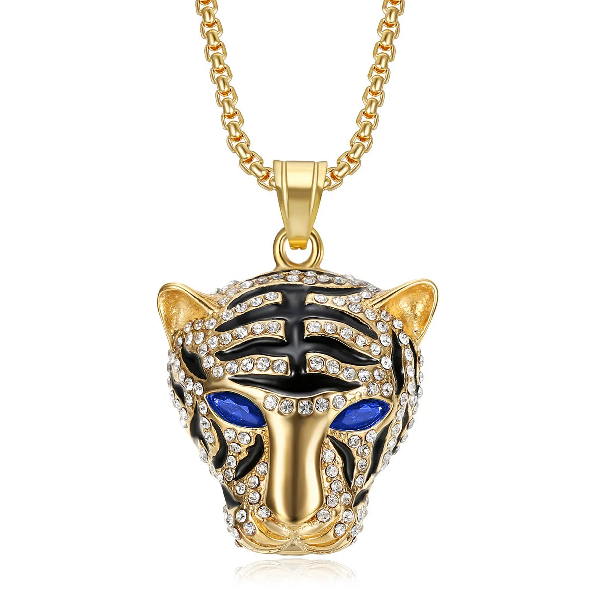 Fashion Stainless Steel Jewelry Silver Crystal Tiger Head Pendants Animal Designed Epoxy Wholesale Charms