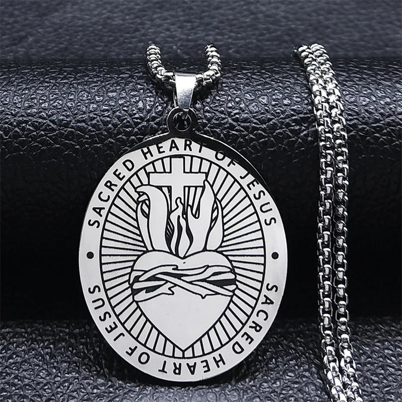 Christian Christ Eucharist Halo Grape Juice Cross Necklace Stainless Steel Men Women Catholic Holy Spirit Church Chain Jewelry