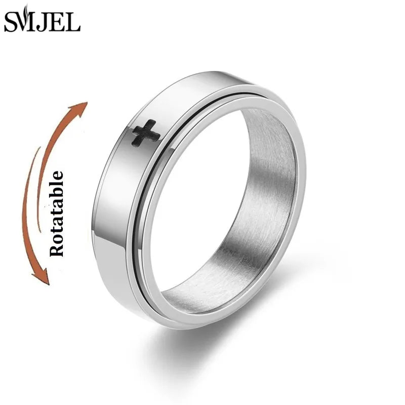 Rose Gold Stainless Steel Anxiety Ring Women Men Fidgets Spinner Rings Engagement Bands Silver Color Fashion Jewelry 8/6mm