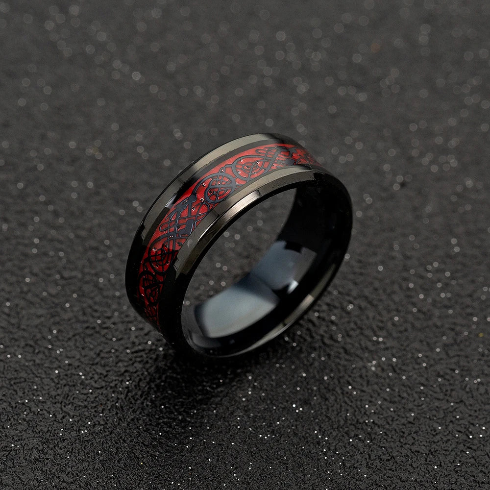 2024 Stainless Steel Dragon Ring for Men Inlay Purple Red Green Black Carbon Fiber Ring Wedding Band Jewelry Size 6-13