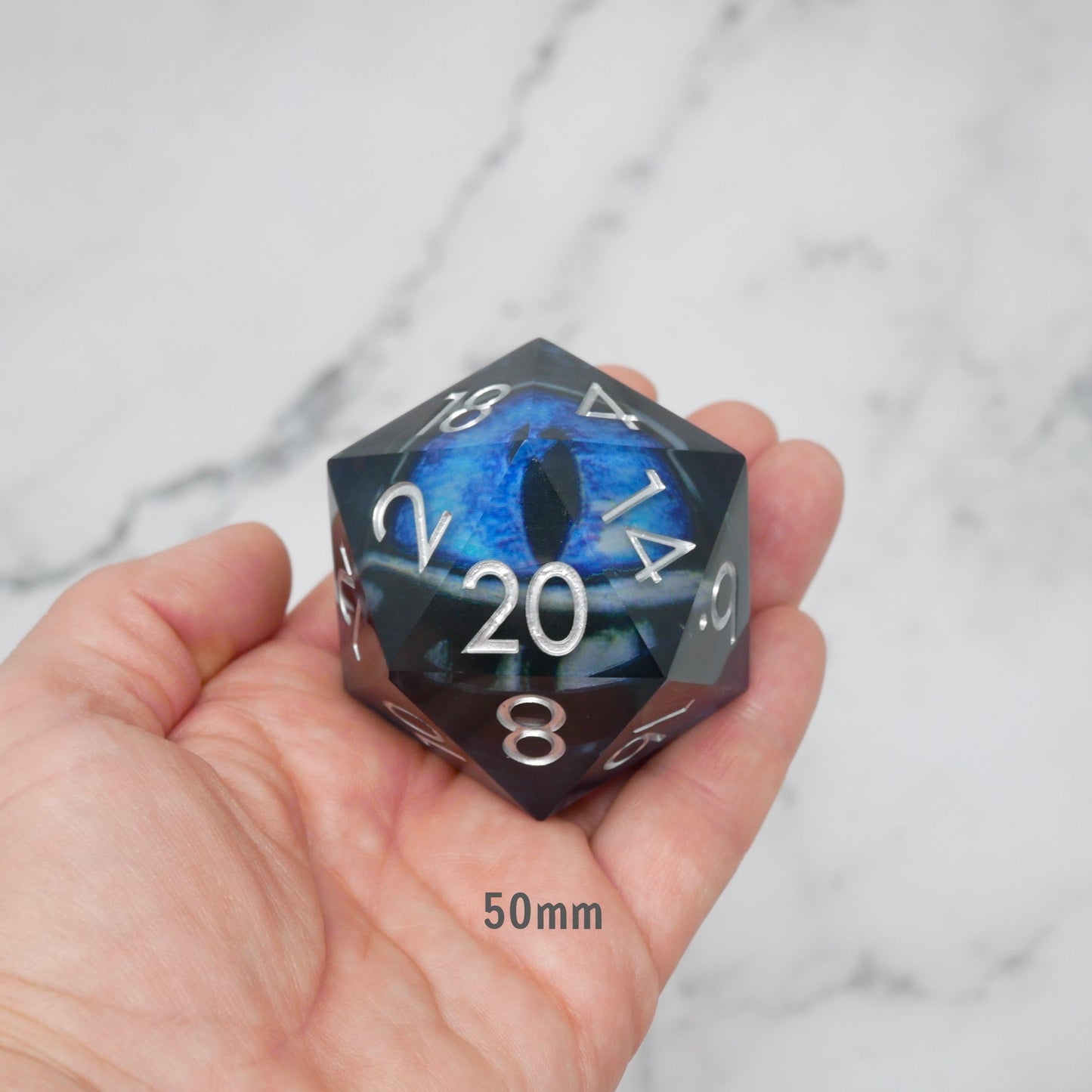 Blue Slaadi's Eye - Giant D20 Moving Eye DnD Dice | Acrylic RPG Gaming Dice