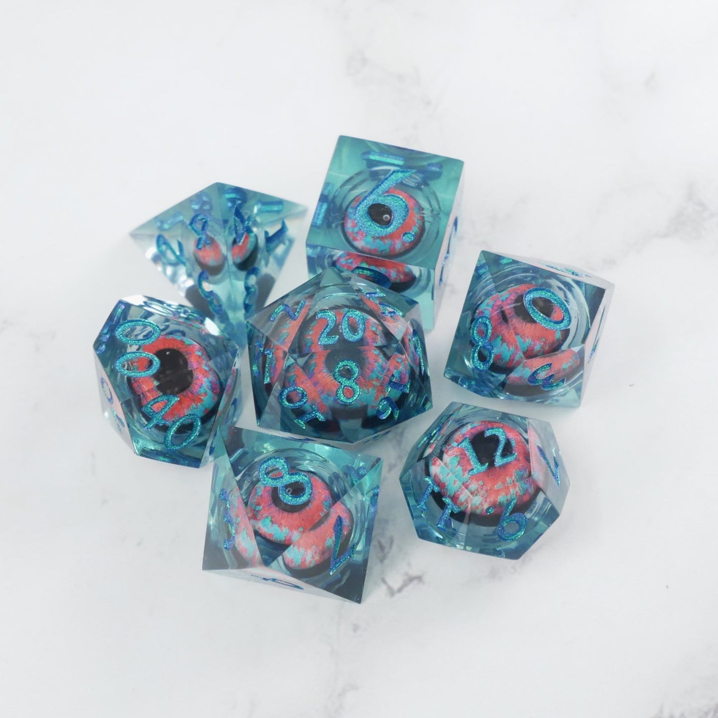 Cthulhu's Eye | 7 Piece Moving Eye DnD Dice Set | Acrylic RPG Gaming Dice