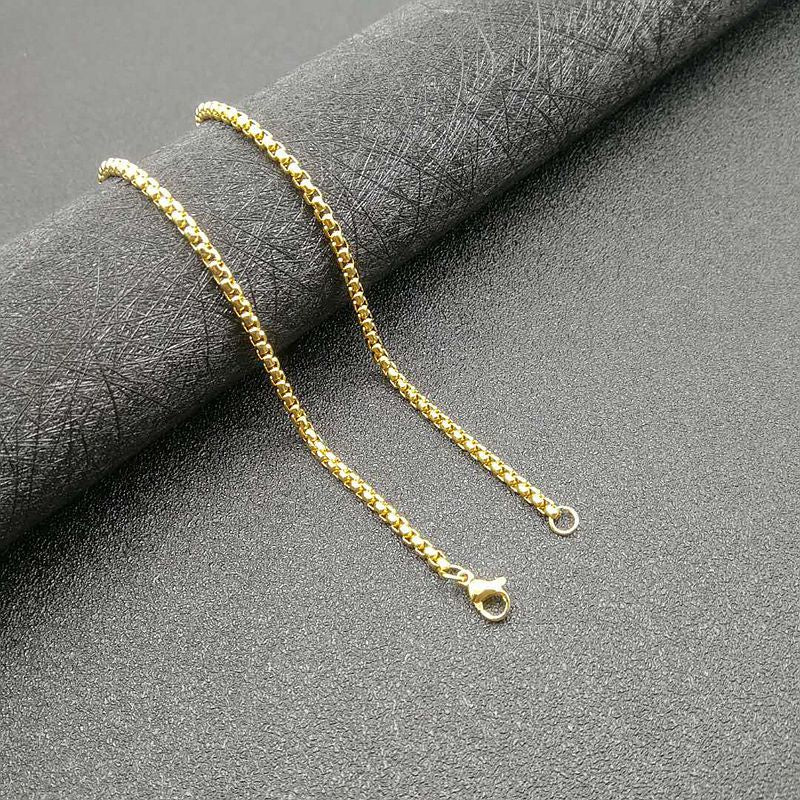 Titanium Steel Black And White Gold-plated Rhinestone Taiji Yin And Yang Pendant Necklace Gold 3 MmX61cm Pearl Chain