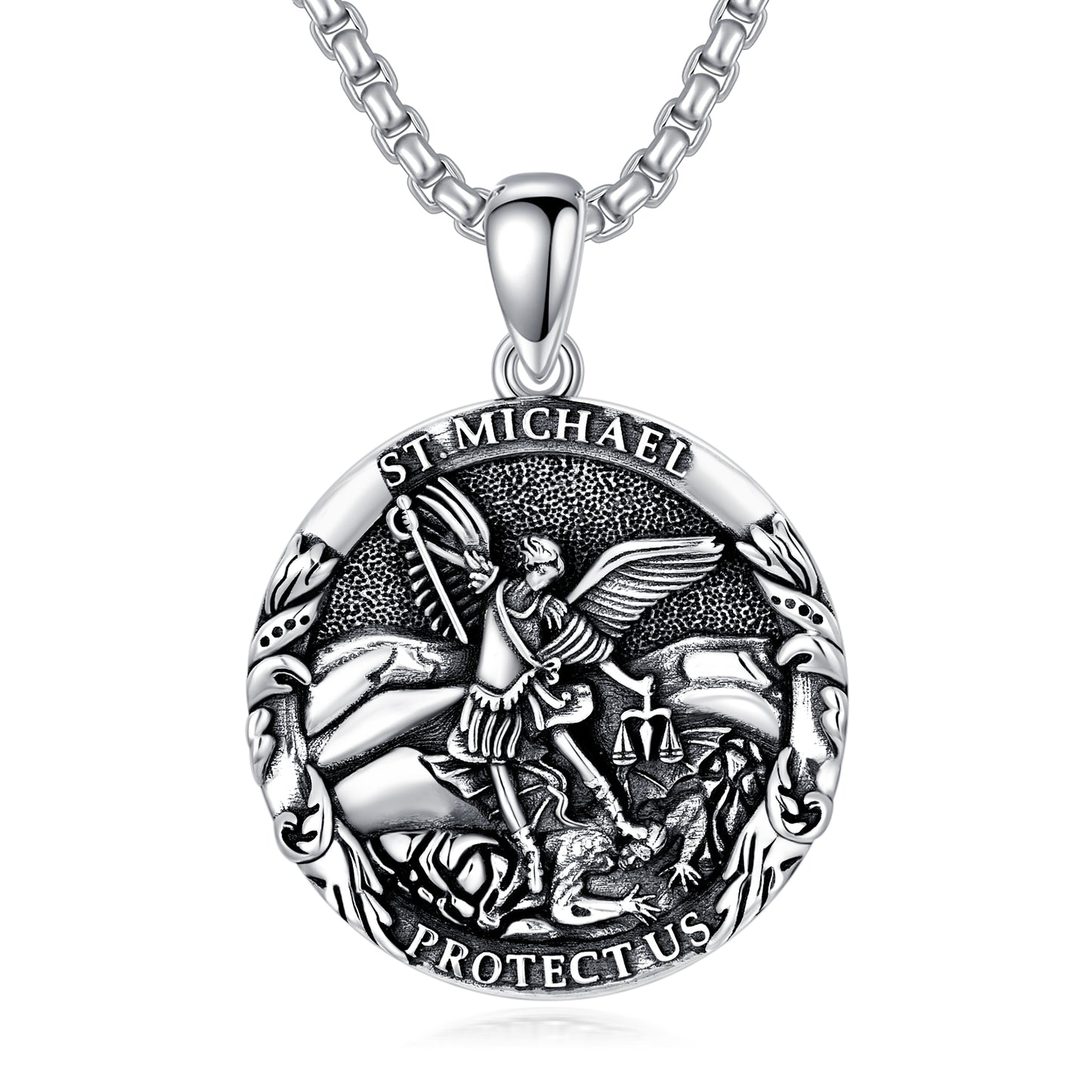 Saint Michael Medal Pendant Necklace The Archangel Catholic Medallions Amulet Silver