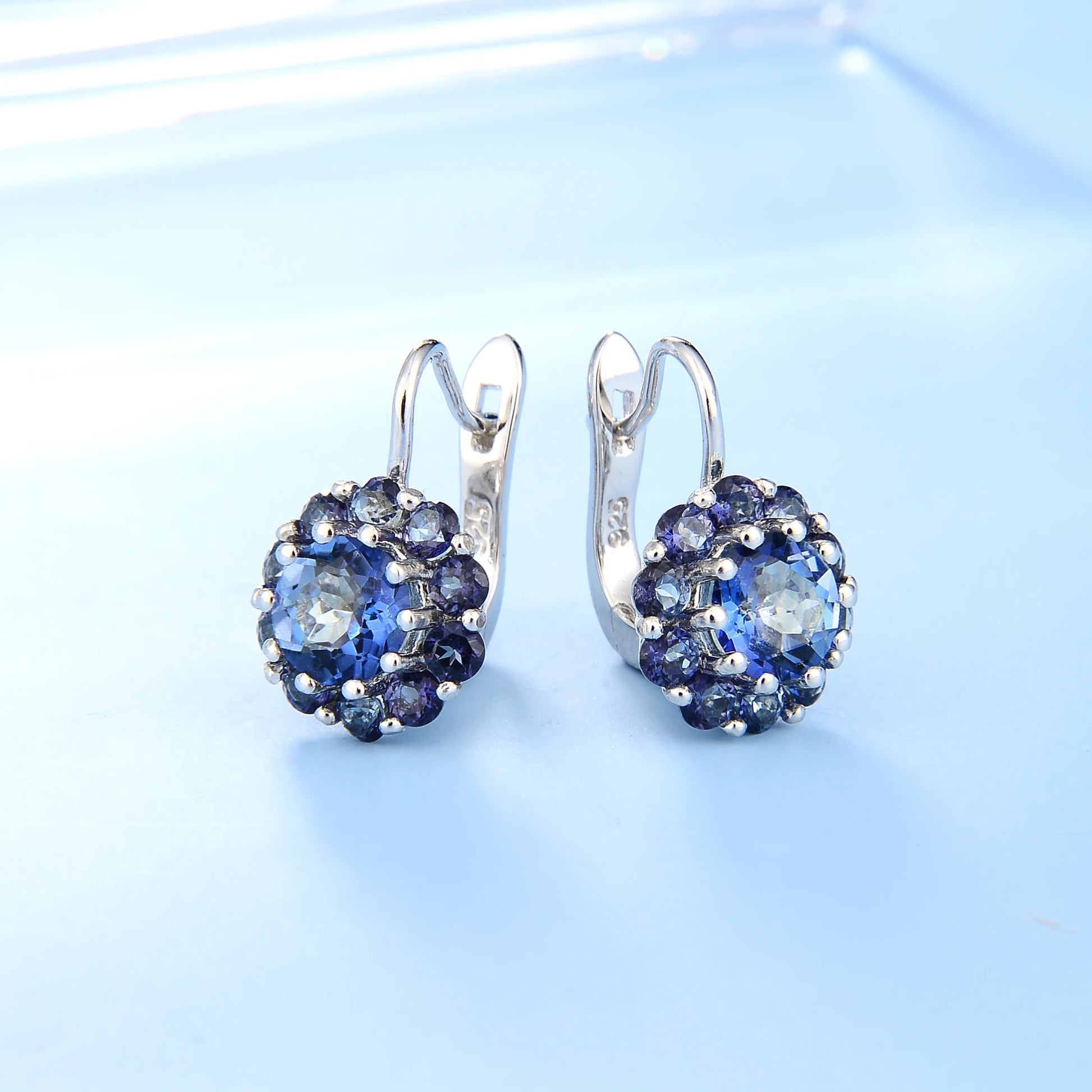 GEM'S BALLET Quartz Jewelry Gemstone Clip Earrings Iolite Blue Mystic Quartz Statement Earrings in Sterling Silver Gift For Her