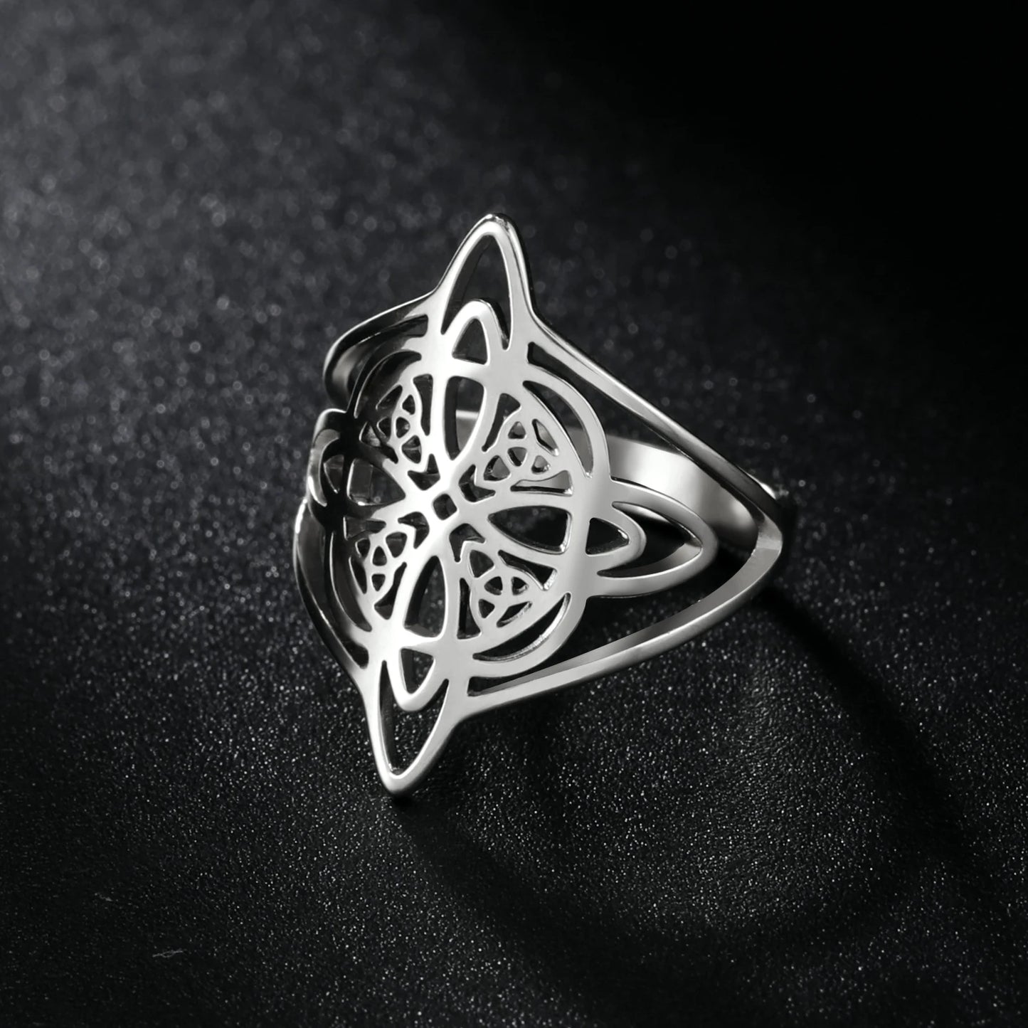 LIKGREAT Witch Knot Ring for Women Men Hollow Stainless Steel Finger Rings Celtic Vintage Amulet Protection Couple Jewelry Gifts