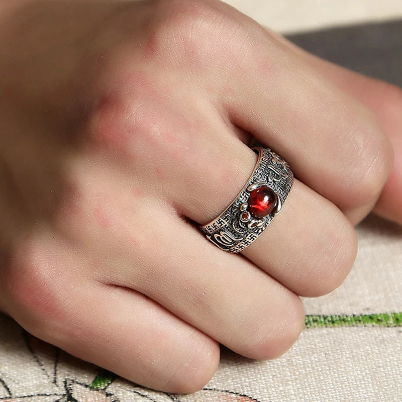 Domineering China Feng Shui Brass Pixiu Ring 2022 Amulet Wealth Good Luck Jewelry Inlaid Red Beads Copper Coin Adjustable Ring