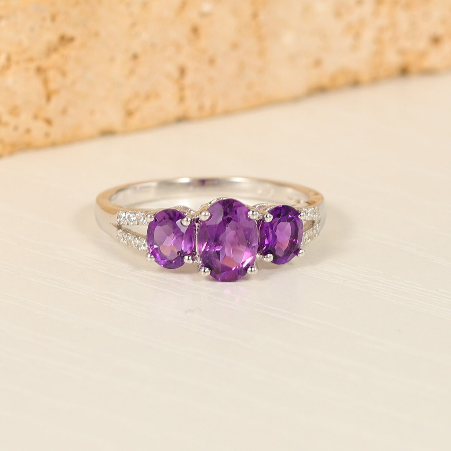 GEM&#39;S BALLET Sapphire Gemstone Rings Natural Blue Sapphire Three Stone Engagement Rings in 925 Sterling Silver Gift For Her Amethyst|925 Sterling Silver