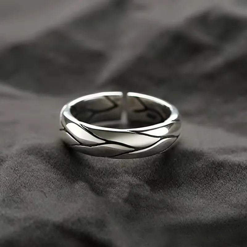 Vintage Silver Plated Irregular Rings for Men Fashion Domineering Cracked Hammered Opening Ring Adjustable Jewelry Male Gift
