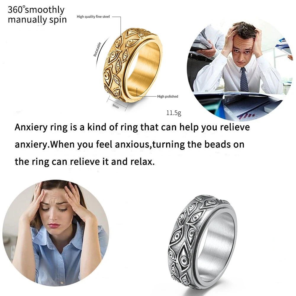 Vintage The Carved Eye Of God Mens Stress Ring For Rotating Anxiety Stainless Steel Fidget Spinner Rings Anillos De Ansiedad