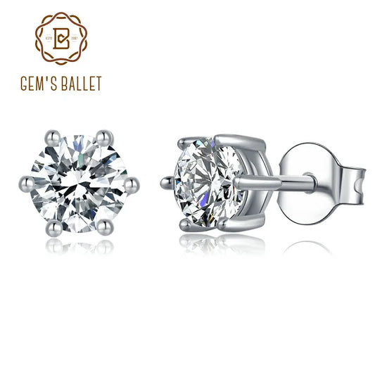 GEM'S BALLET 6 Prong Round Studs Earrings 925 Sterling Silver 5mm Pink Blue Color Moissanite Gold Earrings For Women Wedding