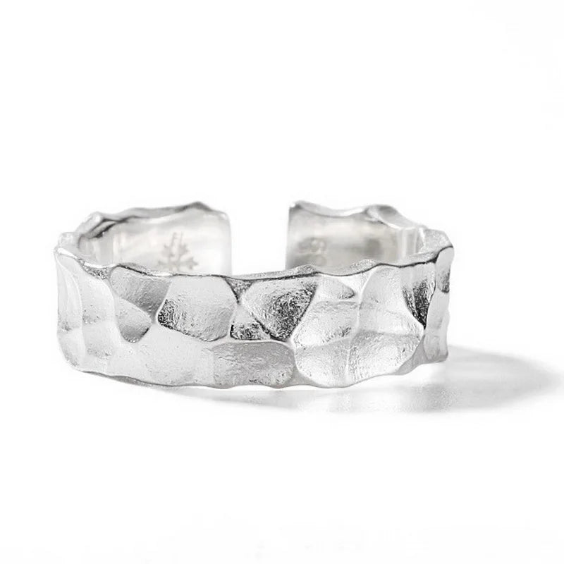 Vintage Silver Plated Irregular Rings for Men Fashion Domineering Cracked Hammered Opening Ring Adjustable Jewelry Male Gift