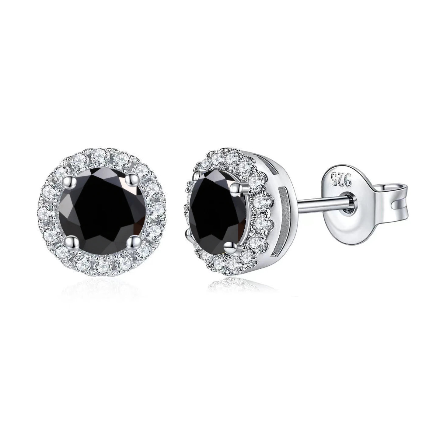 GEM'S BALLET 1.0CT Brilliant Round Classic Halo 925 Silver Moissanite Earring Studs Certified Moissanite Earrings Christmas Gift Black 925 Sterling Silver CHINA
