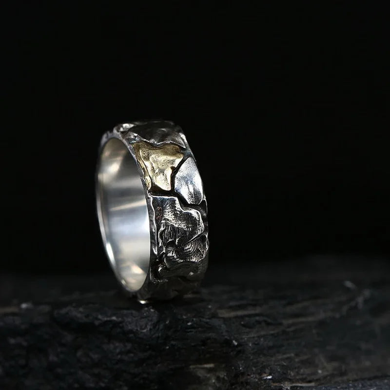 Vintage Silver Plated Irregular Rings for Men Fashion Domineering Cracked Hammered Opening Ring Adjustable Jewelry Male Gift