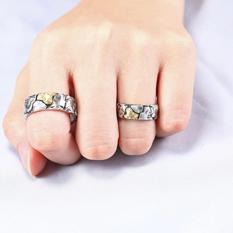 Vintage Silver Plated Irregular Rings for Men Fashion Domineering Cracked Hammered Opening Ring Adjustable Jewelry Male Gift