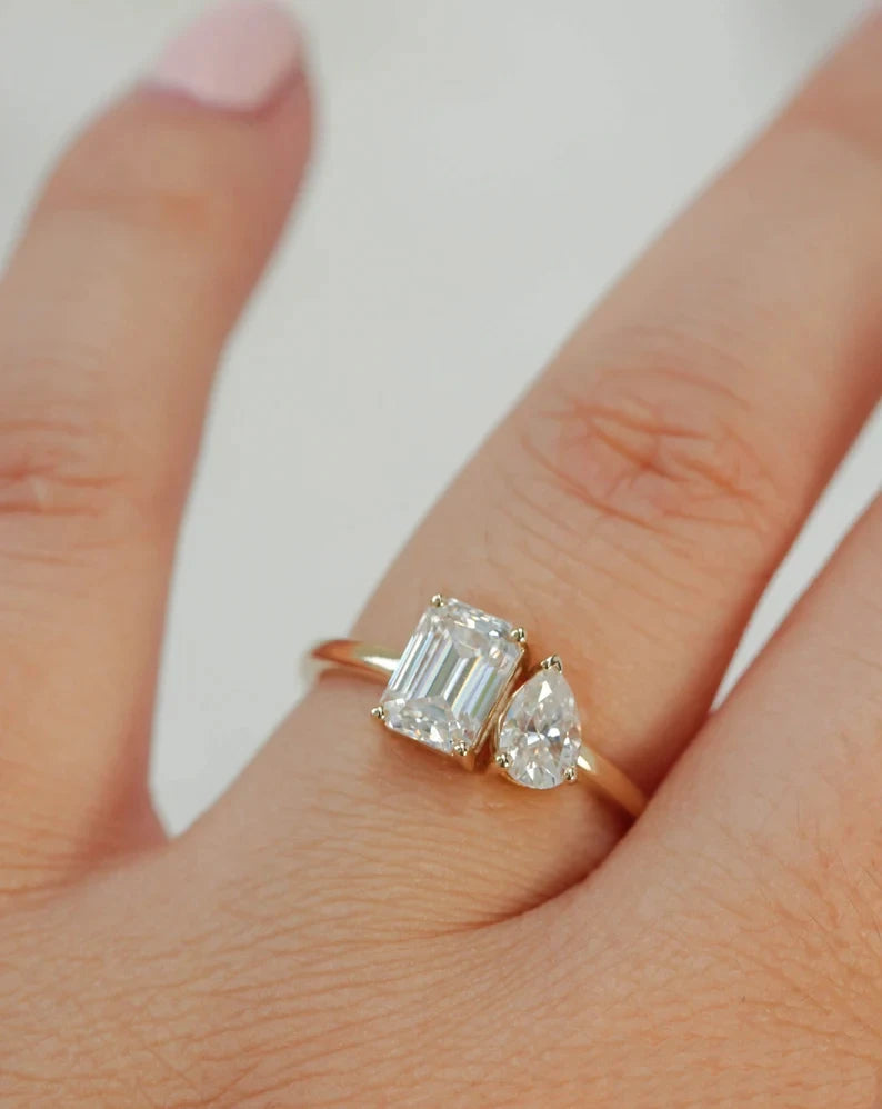 GEM'S BALLET 925 Sterling Silver Moissanite Toi Et Moi Rings For Women 2.8CTW Colorless Moissanite Two Stone Engagement Rings