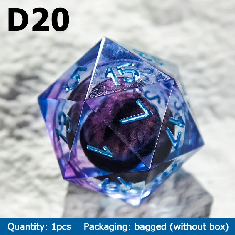 1-7pcs Dargon Eye DND Dice Set Cat Eye Liquid Core Milk Cat Sharp Edge Handmade Polyhedral Resin Dice for Multi-Sided RPG D6~D20