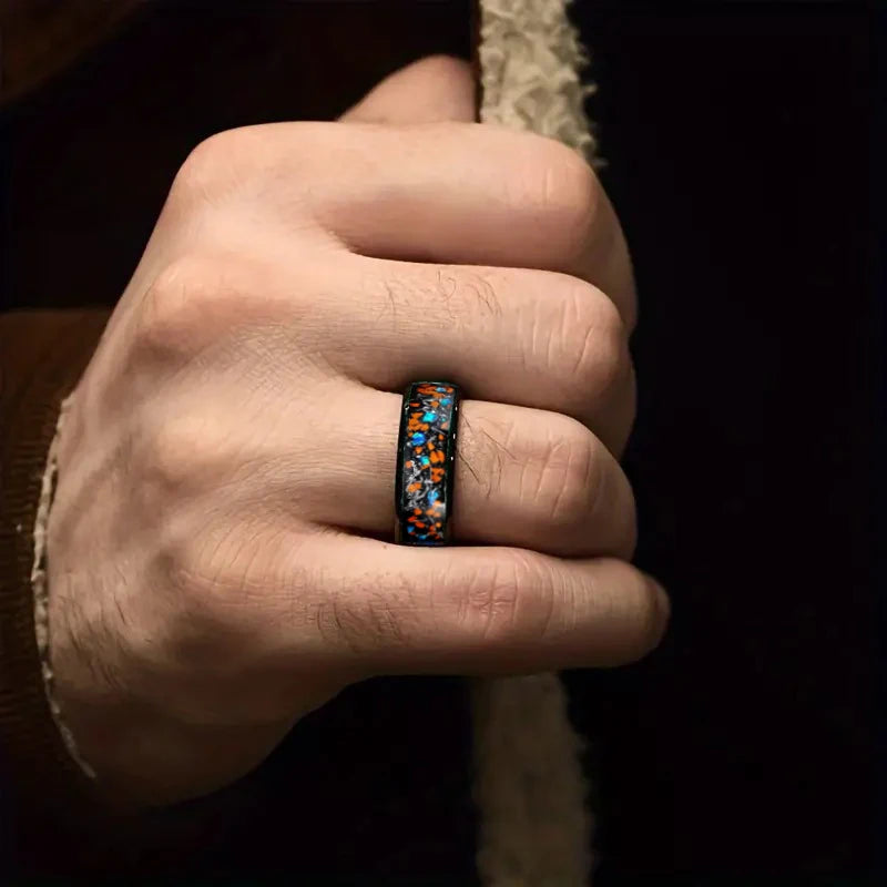 Fashion 8mm Men Stainless Steel Rings Inlay Colorful Abalone Shell Rings For Men Women Wedding Engagement Band Jewelry Gift