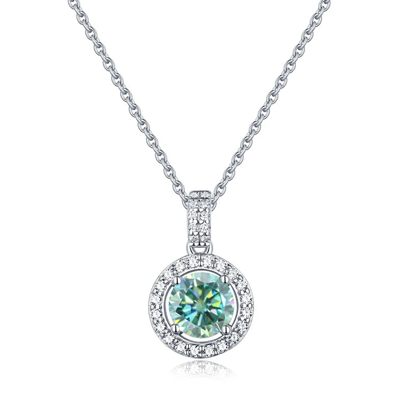 GEM'S BALLET 925 Sterling Silver Jewelry 1.0Ct Green Pink Blue Color Twinkle Stone Moissanite Diamond Round Pendant Necklace