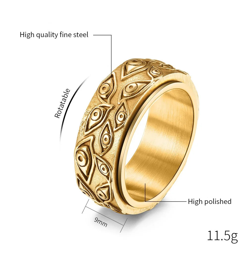 Vintage The Carved Eye Of God Mens Stress Ring For Rotating Anxiety Stainless Steel Fidget Spinner Rings Anillos De Ansiedad