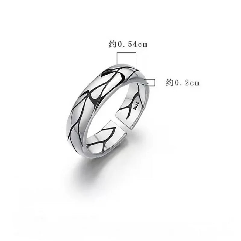 Vintage Silver Plated Irregular Rings for Men Fashion Domineering Cracked Hammered Opening Ring Adjustable Jewelry Male Gift