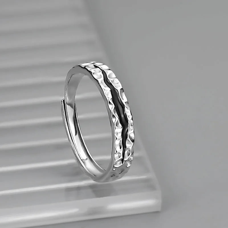Vintage Silver Plated Irregular Rings for Men Fashion Domineering Cracked Hammered Opening Ring Adjustable Jewelry Male Gift