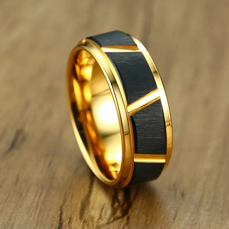 Fashiom 8mm Diagonal Groove Tungsten Men Rings, Classic Stainless Steel Rings For Men, Wedding Band Jewelry Anniversary Gift