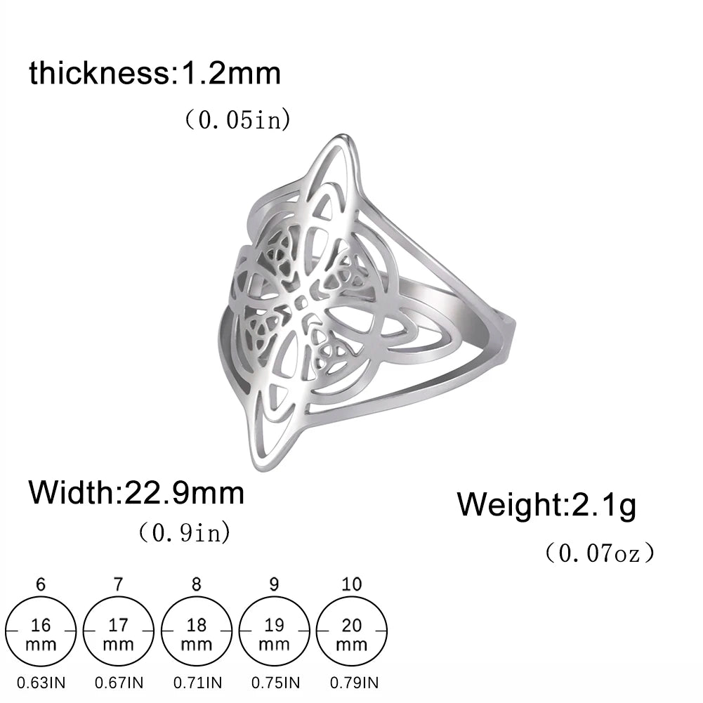 LIKGREAT Witch Knot Ring for Women Men Hollow Stainless Steel Finger Rings Celtic Vintage Amulet Protection Couple Jewelry Gifts