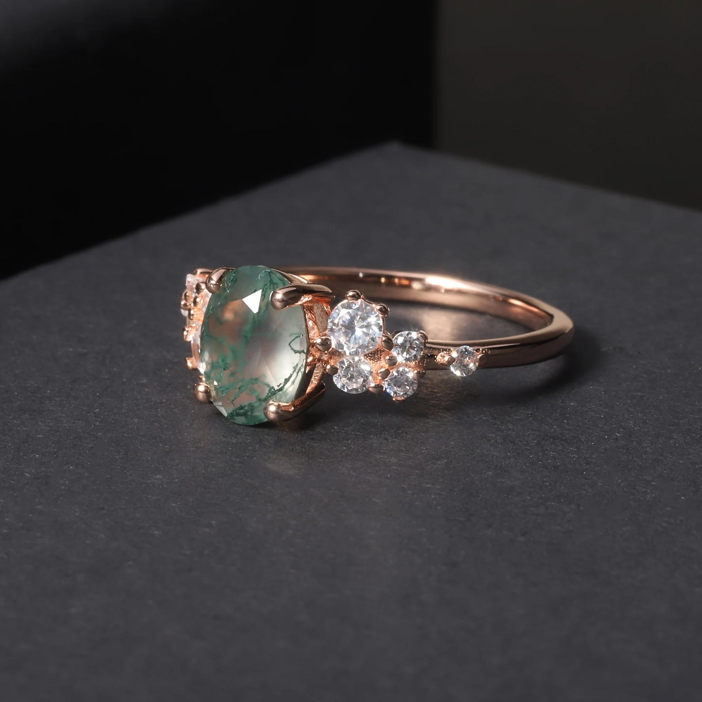 GEM'S BALLET 1.18CTW Oval Cut Moss Agate Antique Bridal Engagement Rings in 925 Sterling Silver Women's Gemstone Ring