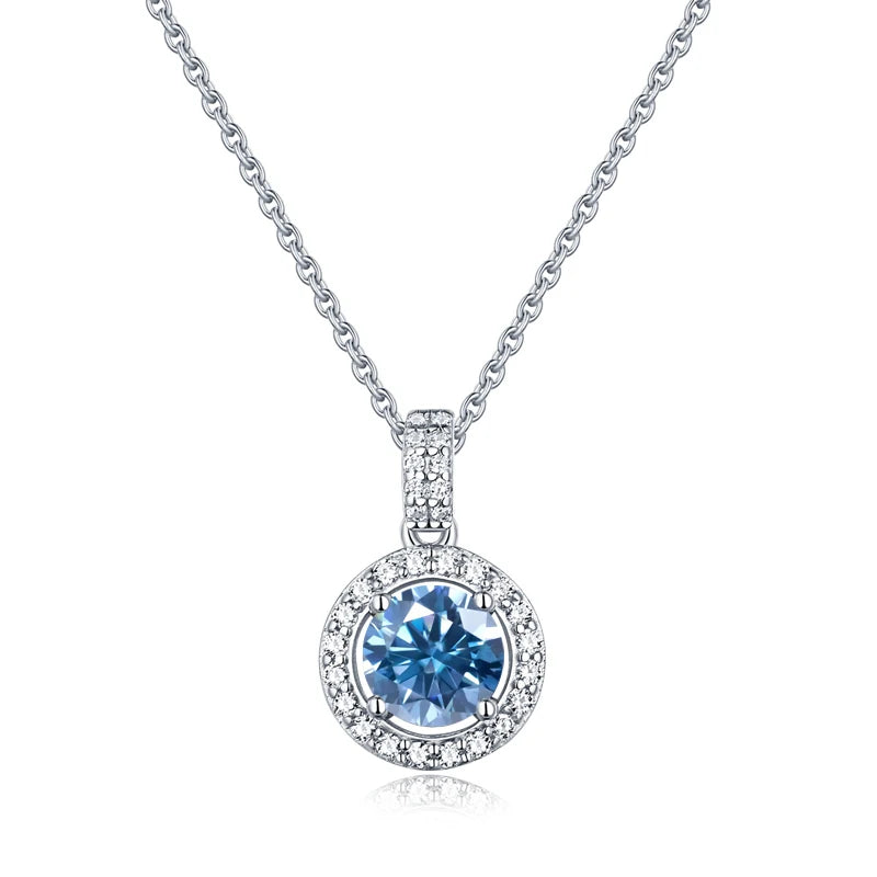 GEM'S BALLET 925 Sterling Silver Jewelry 1.0Ct Green Pink Blue Color Twinkle Stone Moissanite Diamond Round Pendant Necklace