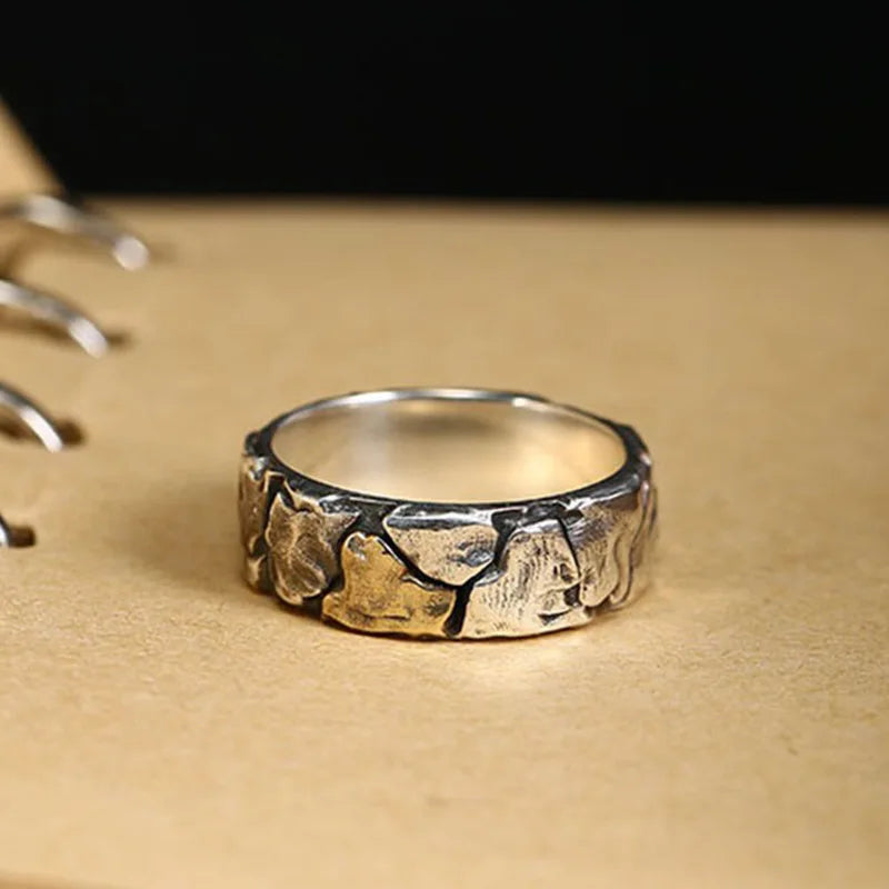 Vintage Silver Plated Irregular Rings for Men Fashion Domineering Cracked Hammered Opening Ring Adjustable Jewelry Male Gift