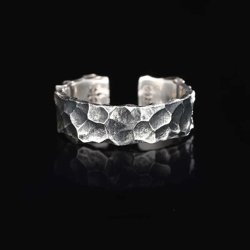 Vintage Silver Plated Irregular Rings for Men Fashion Domineering Cracked Hammered Opening Ring Adjustable Jewelry Male Gift